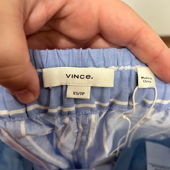 Vince Womens Pants XS NWT $445 Linen Cotton Stripe Blue Pant Pull On High Rise - Picture 4 of 9